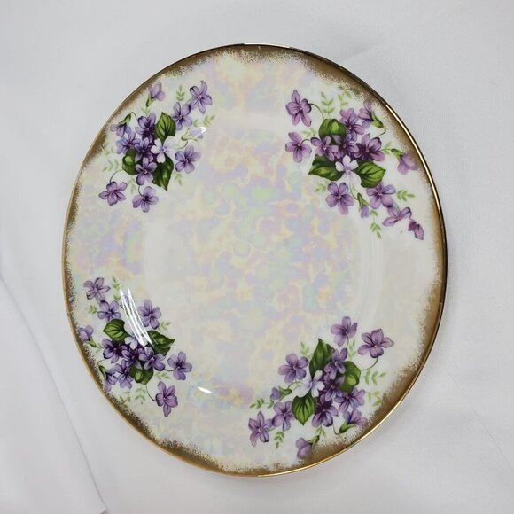 Ucagco Japan February Violet Flower Lusterware Plate 7.5" Porcelain Gold Rim - Picture 6 of 10